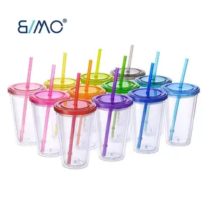 Custom Plastic Cups Classic Candy Insulated Tumbler with Lid and Straw 16 oz(Assorted Colors)