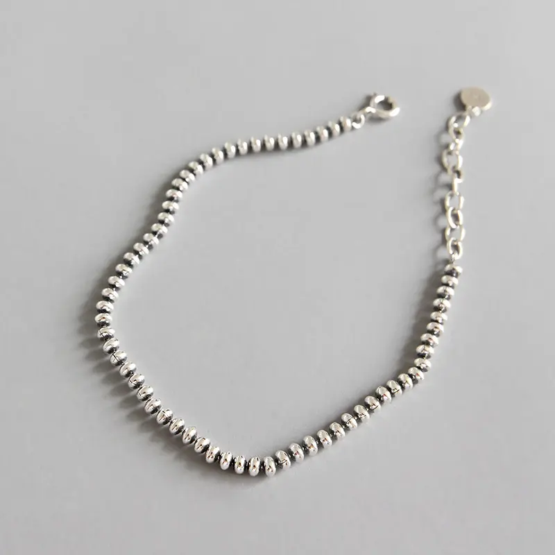 925 Sterling Silver Bracelet Retro Simple Beads Bracelet Female Jewelry