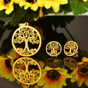 collar y aretes de juegos en acero inoxidable 316L <span class=keywords><strong>arbol</strong></span> especial en acero dorado inoxidable - Product Image 6