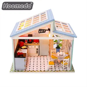 Hoomeda mini thủ công bằng gỗ đồ chơi nhà búp bê tự làm cho trẻ em miniatura ngôi nhà búp bê