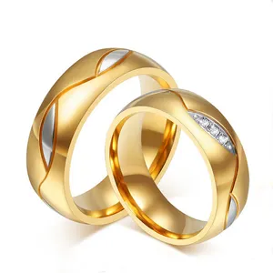 ชุดแหวนคู่รักสำหรับงานแต่งงานทำจากสแตนเลสสตีล AAA + CZ ทอง18K เครื่องประดับแหวนคู่รักสำหรับ2024