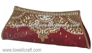 Women's <b>Clutch</b> with Traditional Indian Embroidery in Red Colours Satin Material Lowellcraft Brand to Carry Money Cards Mobile - Product Image 2