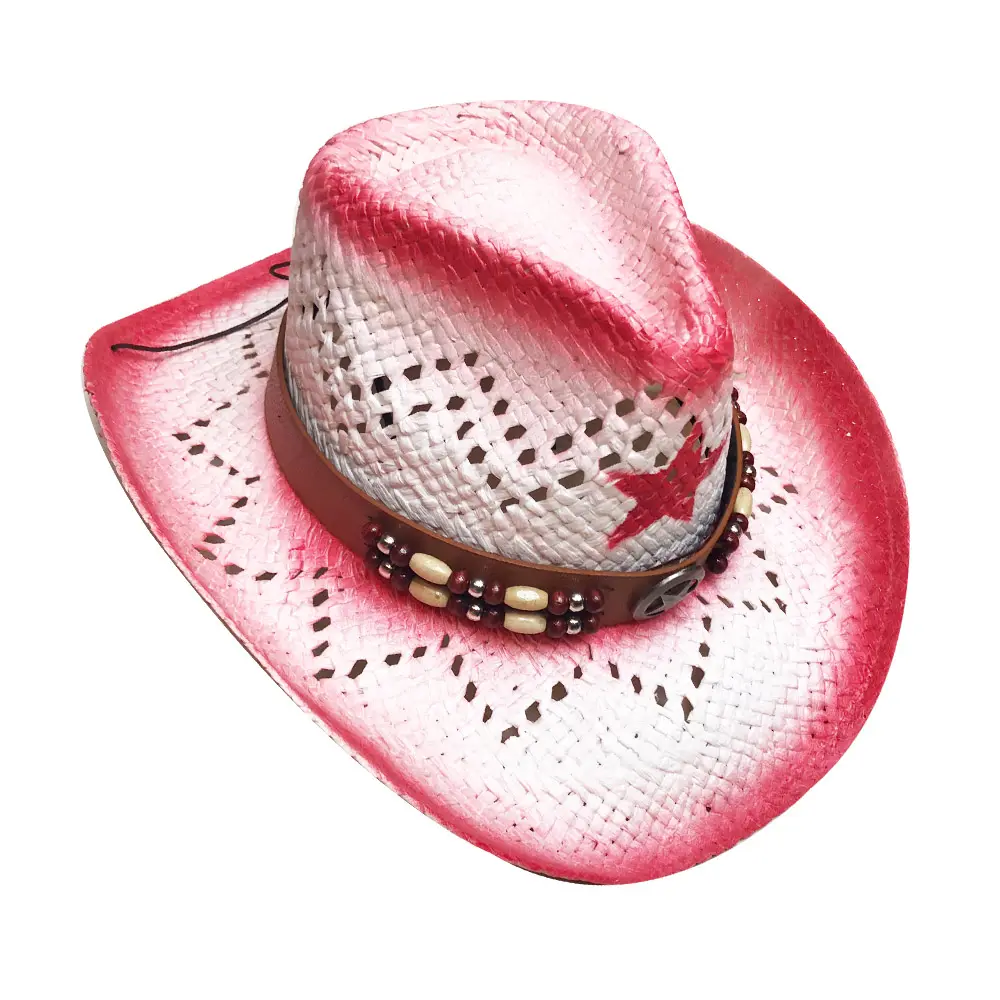 High quality Cowgirl Dyeing Printed Paper Straw pink cowboy hat