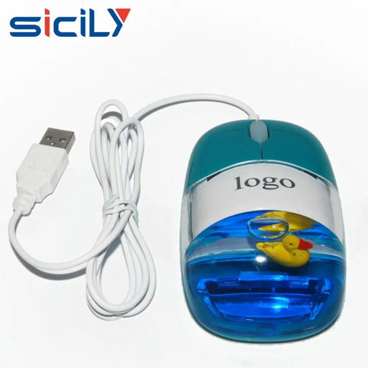 Mouse de computador, mouse engraçado com logotipo de led, mini aqua líquido usb com flutuador personalizado