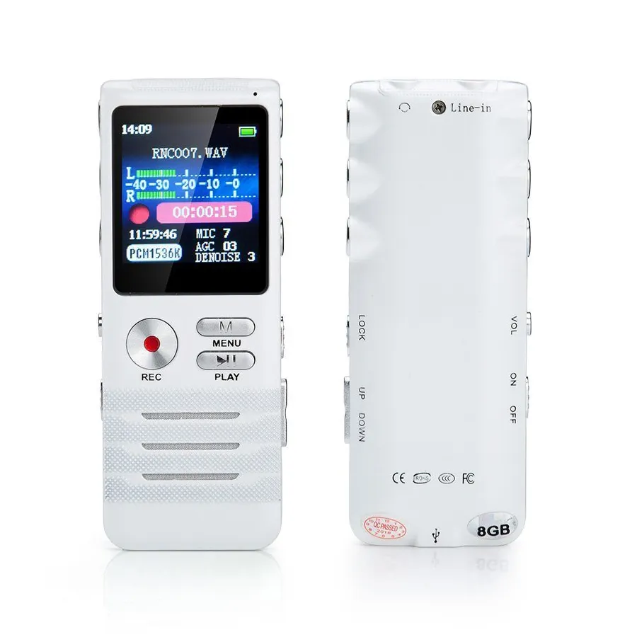 Dual-Core Stereo Kebisingan Pengurangan 8GB Rechargeable Portable LCD Display Sound Audio Recorder