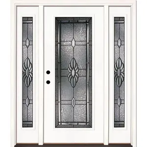 Puertas de entrada de fibra de vidrio para exteriores preacabadas con puertas laterales