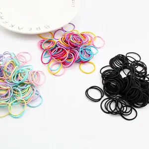 100 stks/set Effen Elastische Haarbanden Mini Rubberen Band Haar Touw Paardenstaart Houder voor Kinderen Meisje Haar Accessoires Zwart Mix kleuren