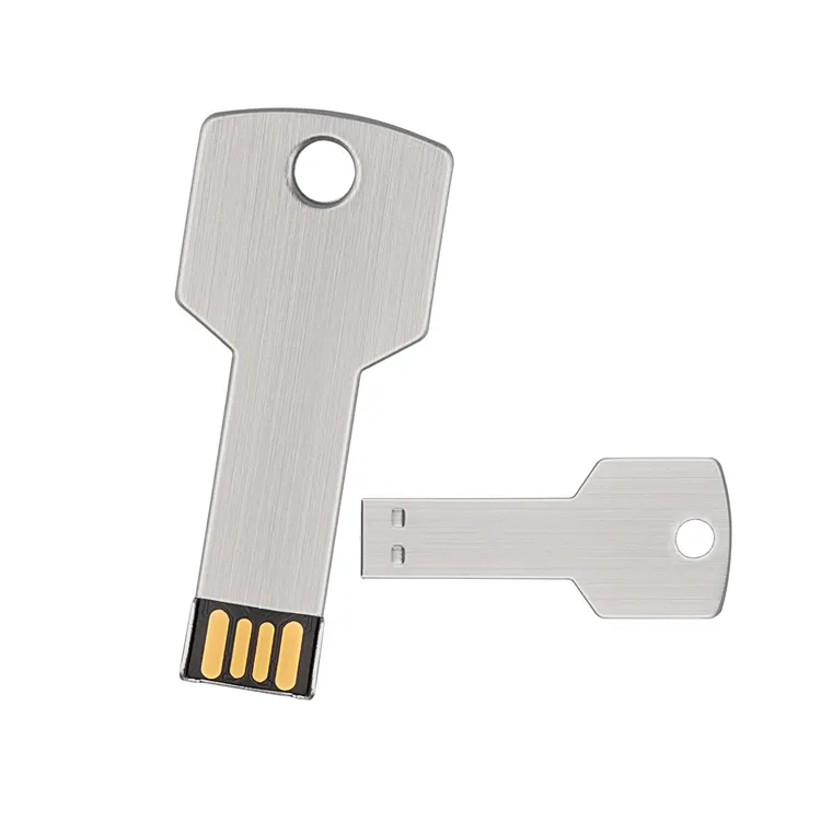 Sleutel Vorm Zilver Kleur Metalen Mini USB Flash Drive Pendrive Relatiegeschenk Custom Logo Afdrukken USB 2.0 USB3.0