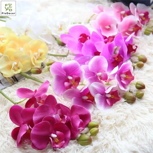 Hochwertige künstliche 5 Köpfe Real Touch Seide Latex beschichtete Blumen motte Orchidee Schmetterling Orchidee Home Hochzeits feier Dekoration