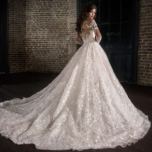 2023 wedding dresses Tulle Ball Gown bridal Wedding Dresses With Beaded Lace Appliques Long Sleeve 3D Flowers Lace Bridal Gowns