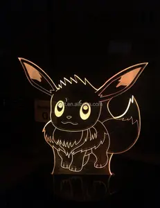 Pokemon Go eevee diseño 3D LED ilusión óptica lámpara gota 3D noche luz para niños Decoración
