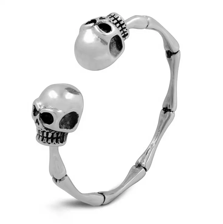 Punk jewelry mens 316l stainless steel cuff bangle bone skull bracelet