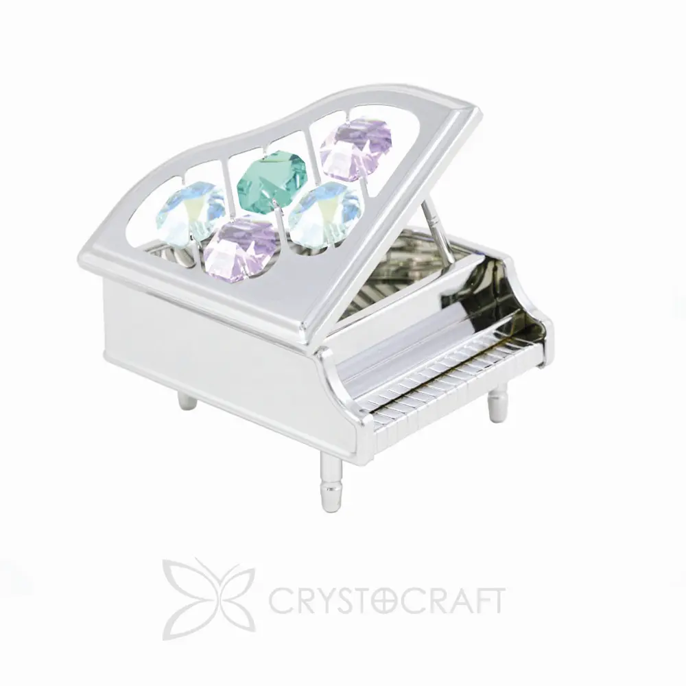 Crystocraft Hot Selling Metalen Piano Beeldje Versierd Met Brilliant Cut Kristallen Woondecoratie