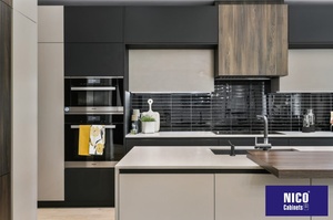 NICOCABINET Simple Modern Kitchen <strong>Cupboard</strong> Black Design Includes <strong>Sink</strong> Hinge Faucet Drawer Basket Marble Laminate Resin - Product Image 5