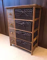 Brown Chest von Drawers Shabby Chic Storage Unit Wicker Baskets Dark Wood Cabinet
