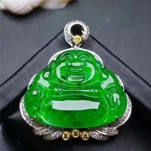 SGARIT fine jewelry wholesale top quality genuine natural green Burma Jade jadeite buddha pendant 18k gold diamond jewelry