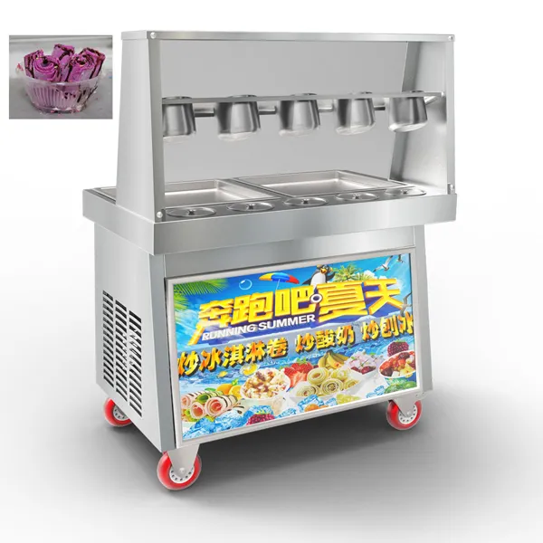 ダブルフラットパンフライドロールアイスクリームマシンメシンアイスクリムゴレン工場供給スクエアパンフライドアイスクリームマシン
