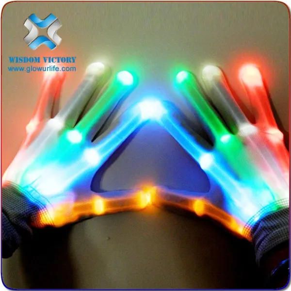 Sarung tangan LED, untuk pesta Natal Halloween, stok tersedia, 6 Mode LED cahaya jari berkedip