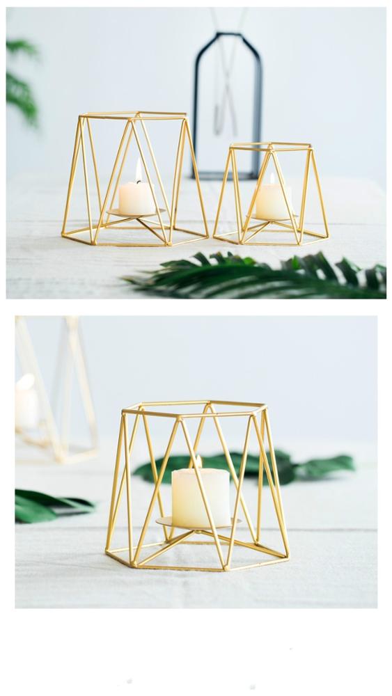 Romantic furniture accessories geometric pattern golden candles holders
