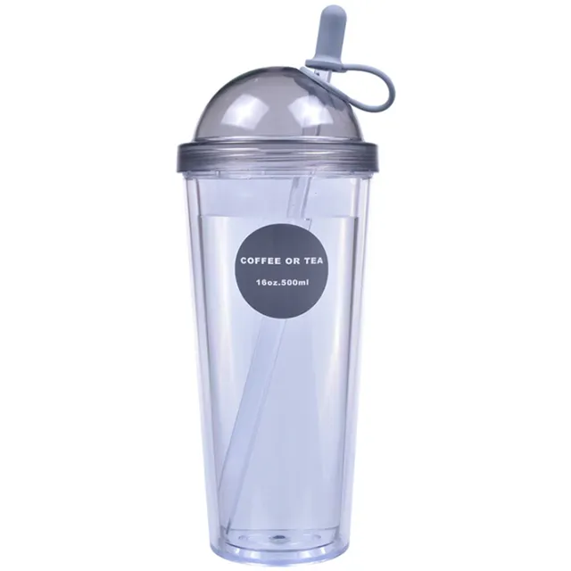 Garrafas de água, alta qualidade bpa livre atacado logotipo personalizado transparente plástico beber esporte garrafas com canudo e tampa rosa