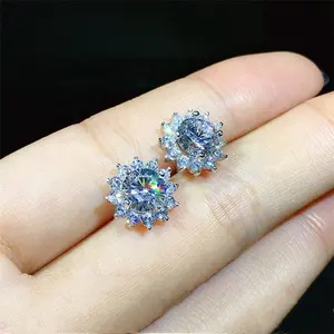 Female Luxury Crystal Zircon Stud Earrings Vintage 925 Sterling Silver Filled Jewelry Double Earrings For Women