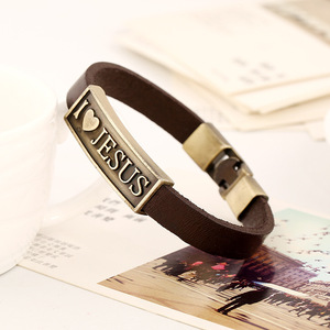 Design <span class=keywords><strong>J</strong></span>'aime <span class=keywords><strong>J</strong></span>ÉSUS Fermoir Bracelets Vintage Or À La Main Alliage Hommes Véritable En Cuir Bracelets En Gros - Product Image 5