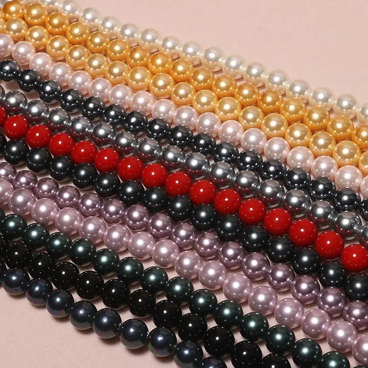 6มม.8มม.10มม.12มม.สีชมพูสีแดงสีแดง Shell Pearl Strands ลูกปัดเปลือกหอยธรรมชาติ