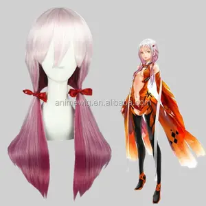 Alta Qualidade 60cm Médio Reta GUILTY COROA Yuzuriha Inori Rosa Misturado Sintético Anime Peruca Cosplay Traje Peruca de Cabelo