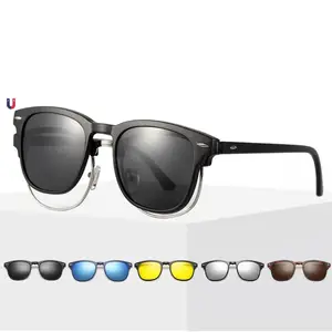 Men Women 5 in 1 Polarized Prescription Eyewear Frame With Case UV400 Ultra-light TR90 Magnetic Clip On Sunglasses