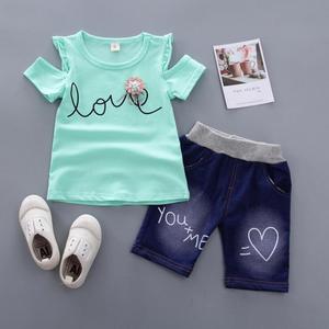 Vêtements élégants manches courtes pour filles, imprimées en <span class=keywords><strong>anglais</strong></span>, <span class=keywords><strong>style</strong></span> coréen, fait à la main, pour l'été, 2020 - Product Image 2