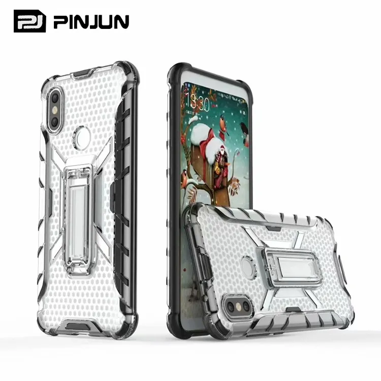 Non-slip crystal clear drop-proof shock absorption case phone cover for xiaomi mi a2 10 11 lite 12 13 with metal kickstand case