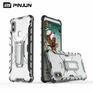 Capa de celular transparente antiderrapante, capa à prova de choque com suporte de metal para xiaomi mi a2 10 11 lite 12 13