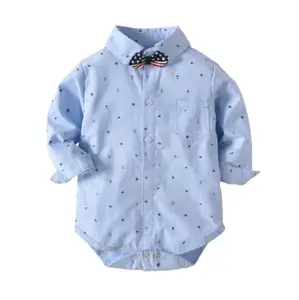 2019 new style woven baby boy dress longsleeve bodysuit romper