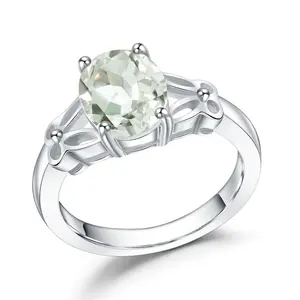 Abiding natural green amethyst sterling silver fashion jewellery engagement prasiolite gemstone ring for Valentine's Day