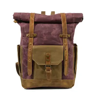 Bolso de viaje para hombre, mochila de lona, Mochila de cuero para portátil crazy horse