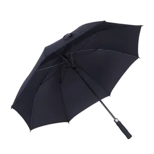 Классический Деловой Подарок 30-дюймовый автоматический открытый Стекловолоконный вал чистого цвета черного цвета с индивидуальным логотипом, фирменный классический зонт для гольфа