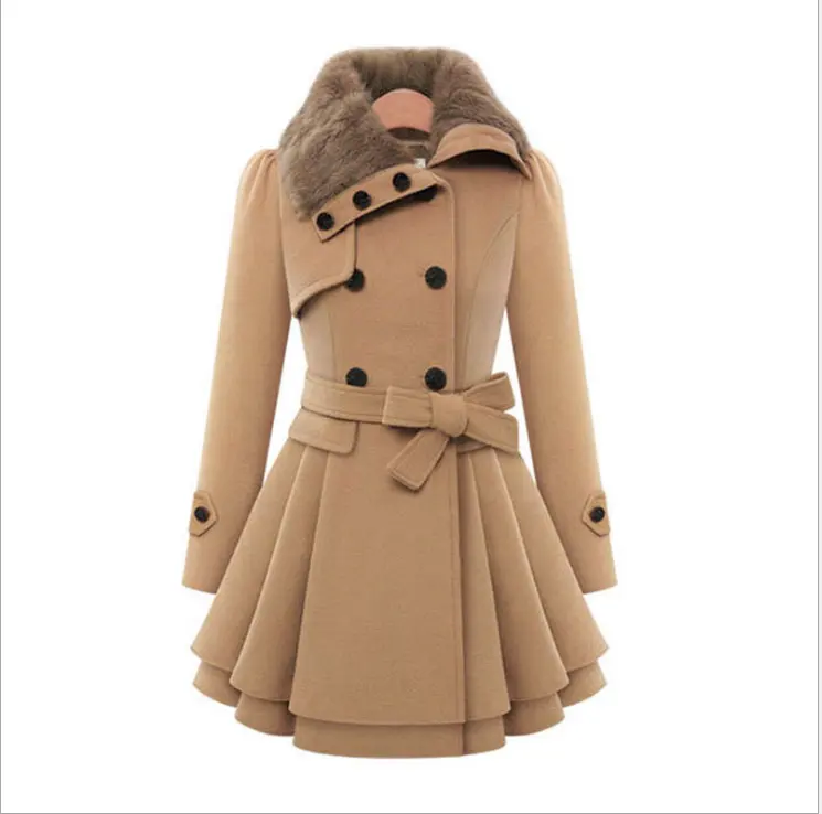 WingTu Custom Logo Wholesale Women Warm Double Breasted Artificial Belt Overcoat With Pocket