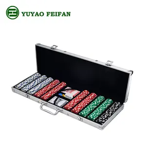 Jeu de jetons de poker, 500 pièces, avec 5 compartiments, boîtier en aluminium et coins arrondis