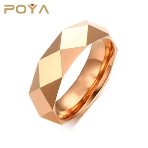 POYA Jewelry-Anillo de carburo de tungsteno con tres colores para hombre, anillo de boda con superficie de corte de diamante de 6mm