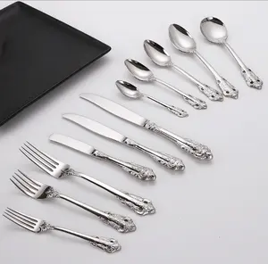 Creative Cutlery Sets OEM Stainless Steel Engrave Handle Flatware Set Spoons Knife Fork for Party