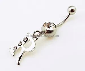 Cute Cheap Letter R Shaped Dangle Unique Navel Belly Button Rings Body Piercing Jewelry