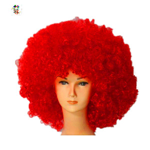 Perruques <span class=keywords><strong>Afro</strong></span> synthétiques courtes bouclées de couleur rouge bon marché pour les Fans de football de fête de fou HPC-0029 - Product Image 1