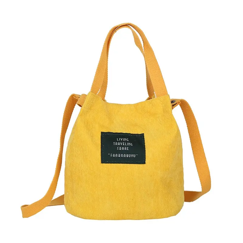 Janpan Style Vintage Corduroy Canvas Women Shoulder Bag Tote Bag Simple Pure Color 1pcs/opp Bag Fashion Bucket Daily 19*12*21cm