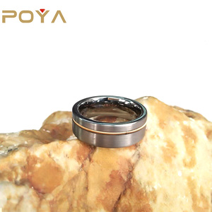 POYA Dei Monili di 8 millimetri <span class=keywords><strong>Flat</strong></span> <span class=keywords><strong>Top</strong></span> In Acciaio Al Tungsteno Anello con Oro Corda di Chitarra - Product Image 2