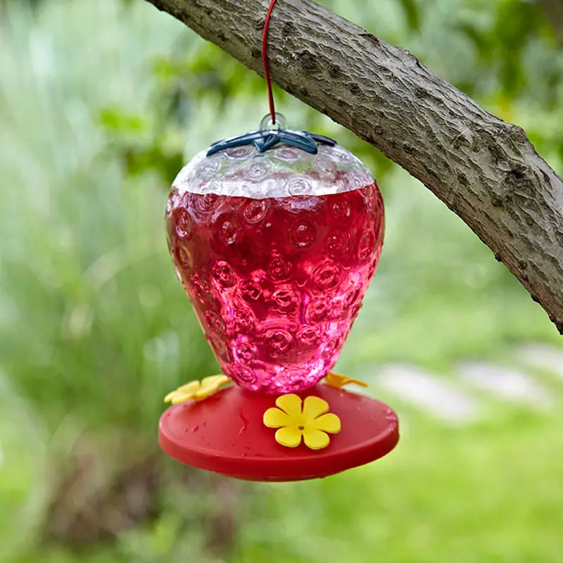 Flower Strawberry Shaped Outdoor Fütterung Wasser Lebensmittel Kunststoff Garten Kolibri Hanging Bird Feeder