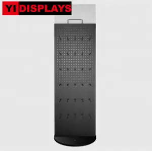Siyah dönen metal delikli pano sergi standı ekran metal standı ile metal sergileme standı kanca