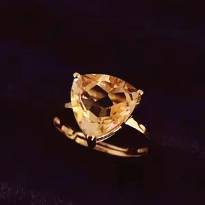 wholesale silver jewelry 18k gold plated 925 sterling silver elegant natural citrine ring for women titanium ring wedding
