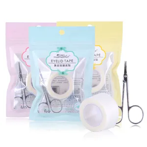 OEM Set pita perekat alat kecantikan mata, Set pita kelopak mata ganda dengan gunting kecantikan selotip pengangkat kelopak mata alami A495