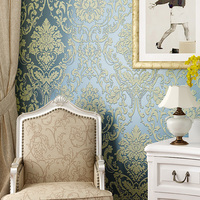 Papier peint de luxe 3D doré, style Damas européen, pour chambre à coucher, salon, fond de télévision, restaurant, hôtel, beige, bleu, vert
