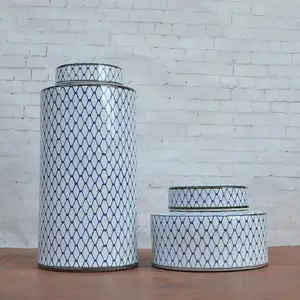 中国传统旧青花圆形瓷茶罐复古陶瓷中国罐